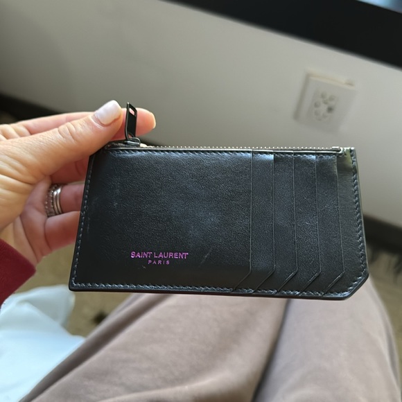 Saint Laurent Zip Card Case in black leather, purple logo, perfect condition! - Picture 11 of 17